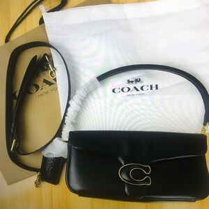 Coach Black Leather Shoulder Bag with Gold Accents